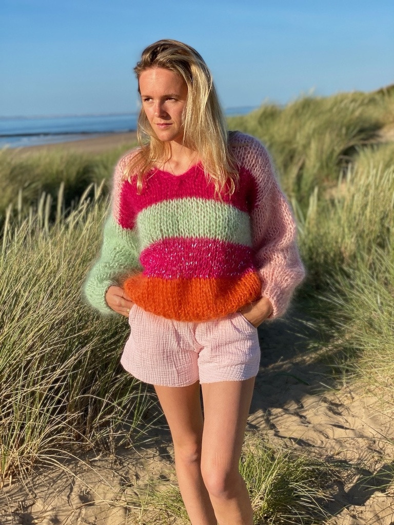 Amber striped sweater - Rose/Mint green/Orange