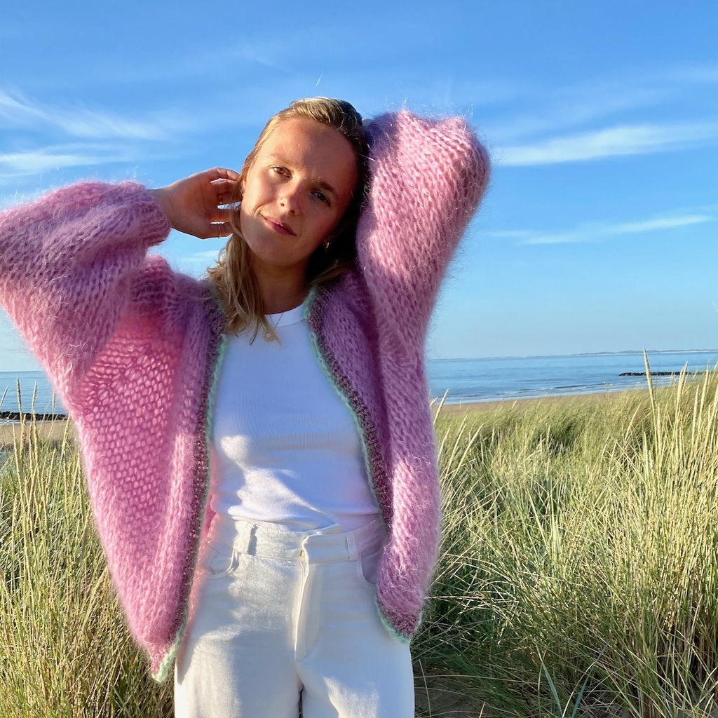 Paulette Cardigan - Rose/Mint green/Lurex - Size S/M