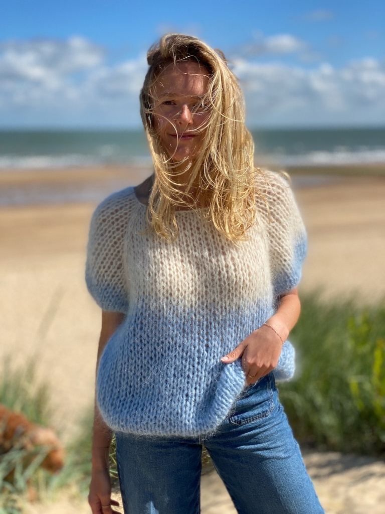 Poppy cropped top - Ombré - Cream/Blue - Size S/M
