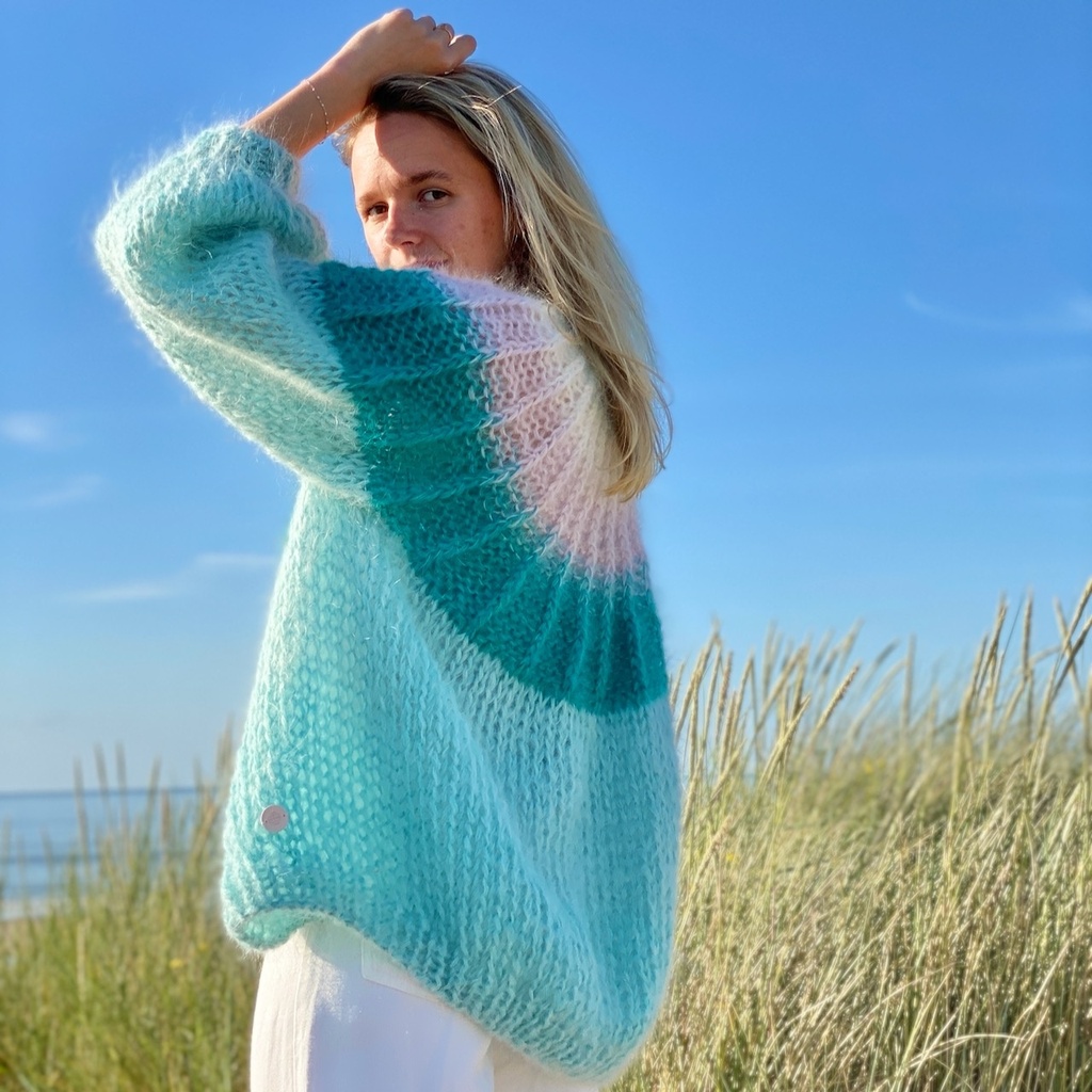 Camelia Cardigan - Ombre Blue - Butter/Pink/Petrol - Size L/XL