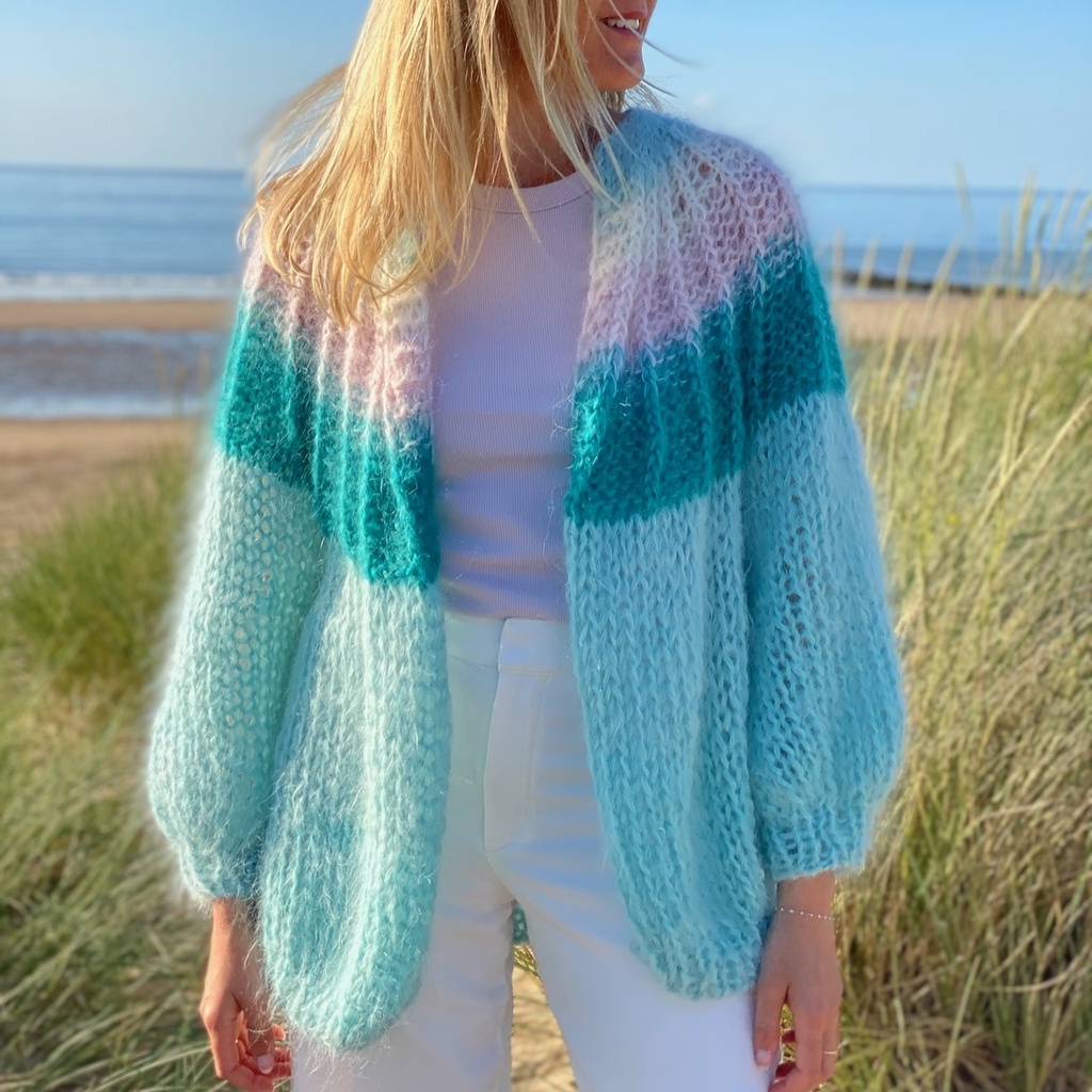 Camelia Cardigan - Ombre Blue - Butter/Pink/Petrol - Size L/XL