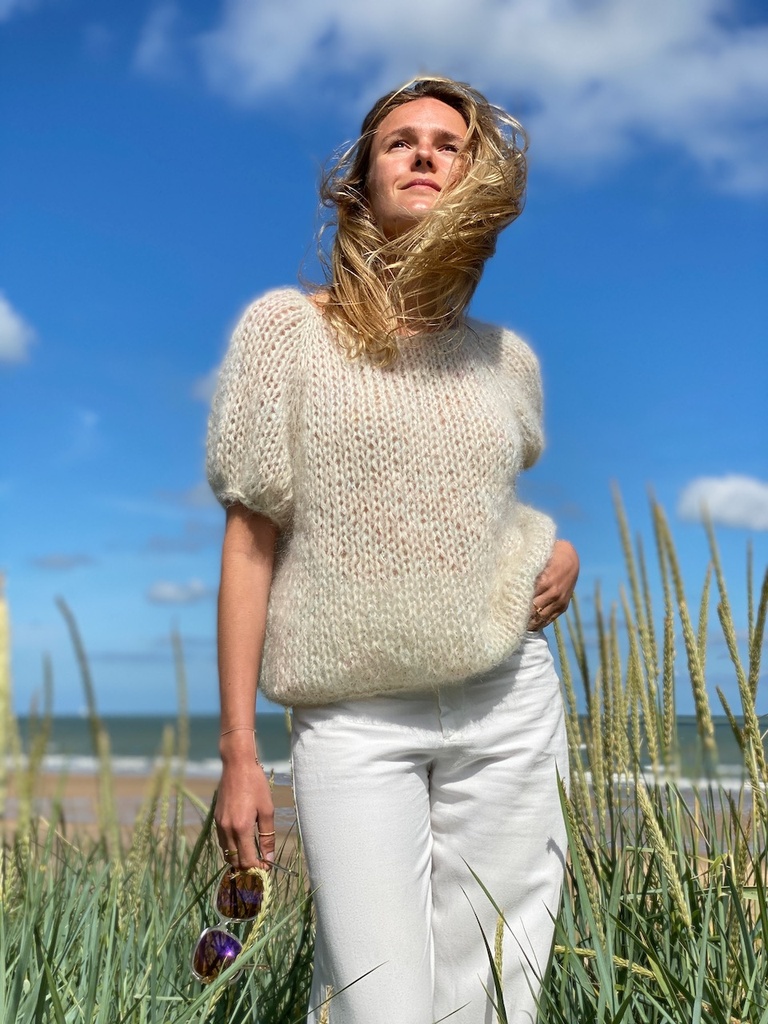 Poppy cropped top - Cream w multicolor sequins - Size S/M