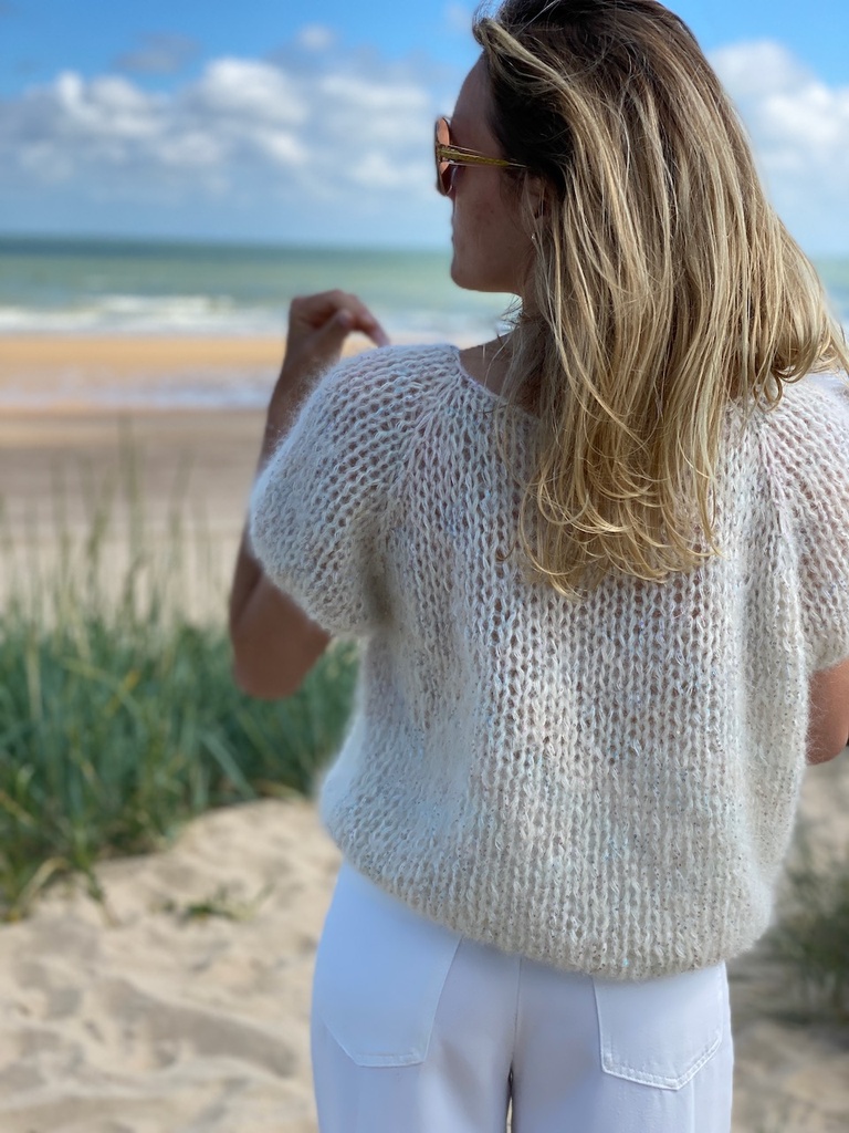 Poppy cropped top - Cream w multicolor sequins - Size S/M
