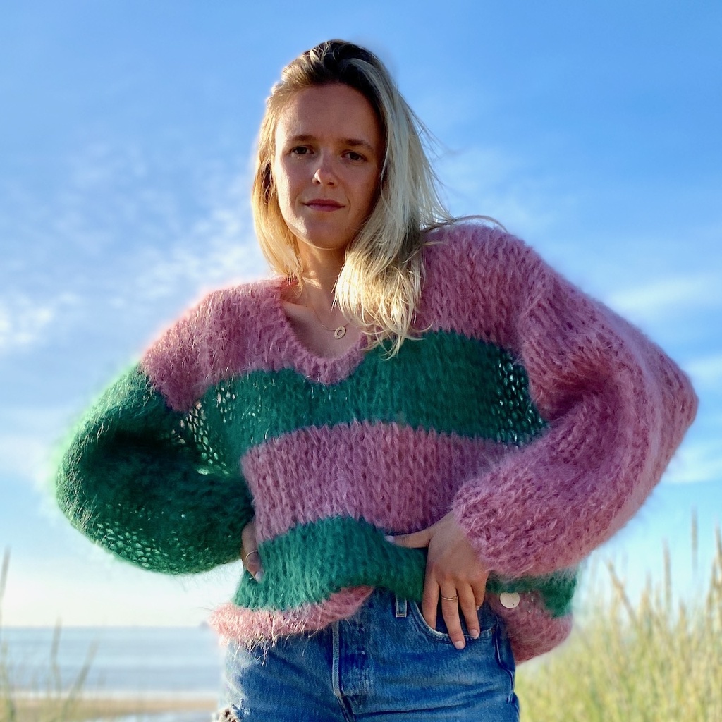 Juliette striped sweater - Pink/Green - Size S/M