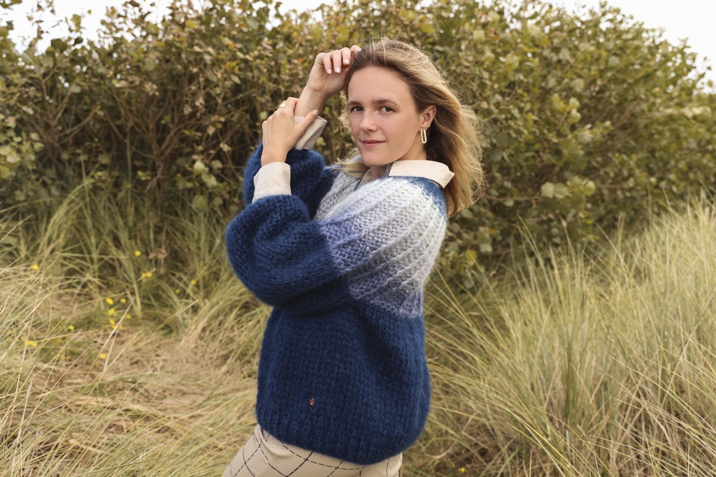 Camelia Cardigan - Ombre Royal Blue - Seafoam/Grey/Blue grey