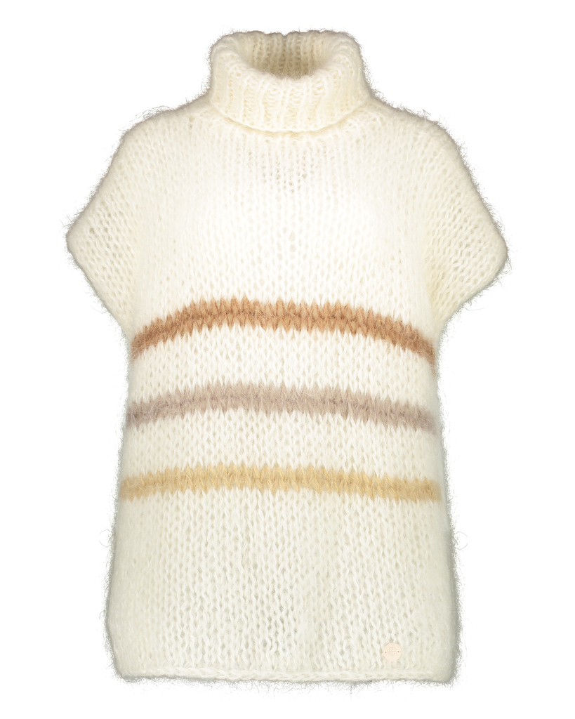 Babette turtle neck Tunic - Cream White - Beige/light brown stripes