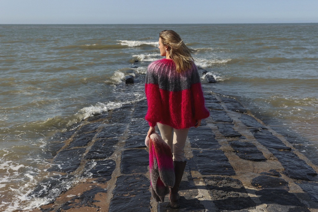 Camelia Cardigan - Ombre Fuchsia - Pink/grey