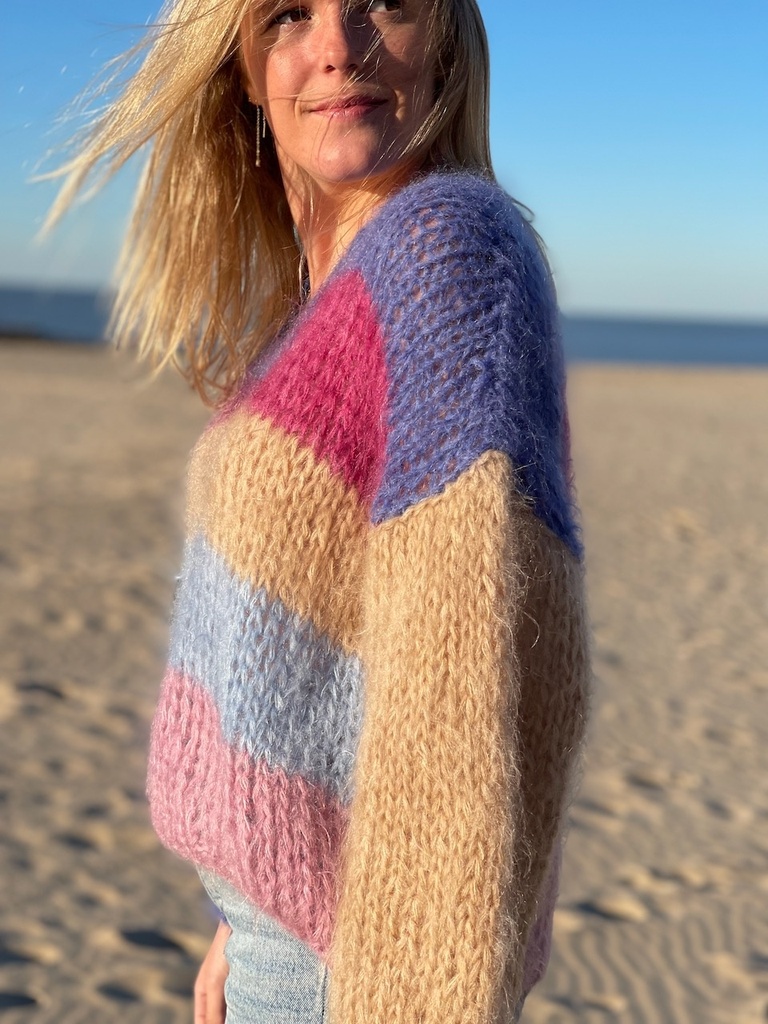 Juliette striped sweater - Mauve/Fuchsia/camel/blue/pink